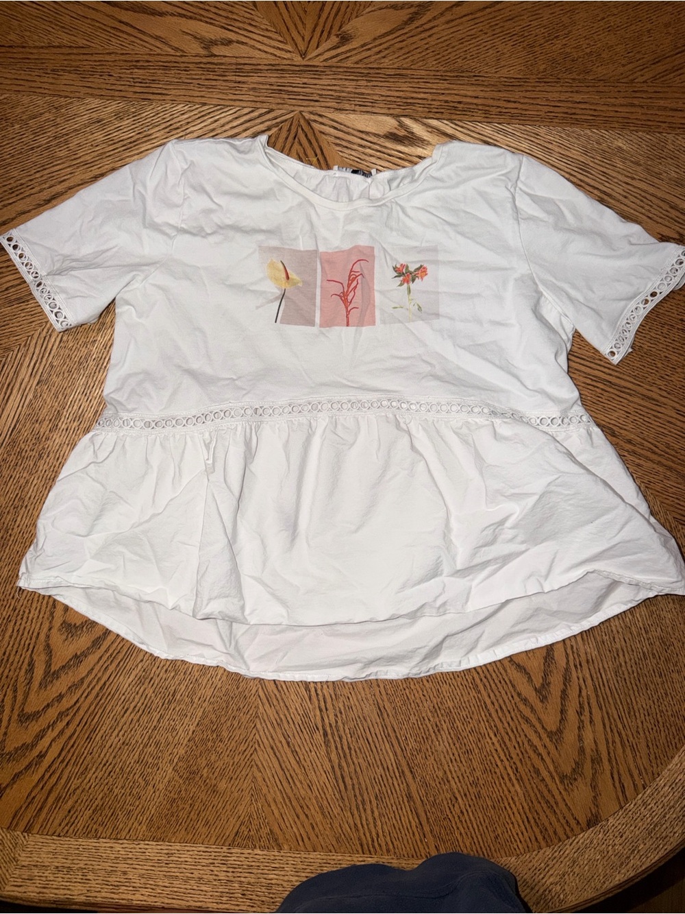 Zara White Floral Panel Peplum Blouse
